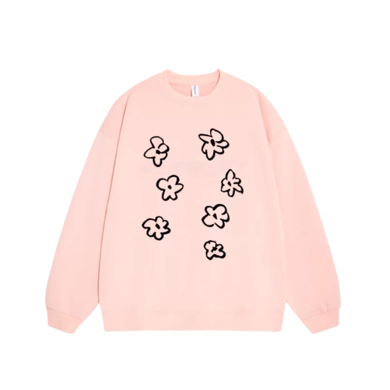 Minimal Line Floral Print Sweatshirt