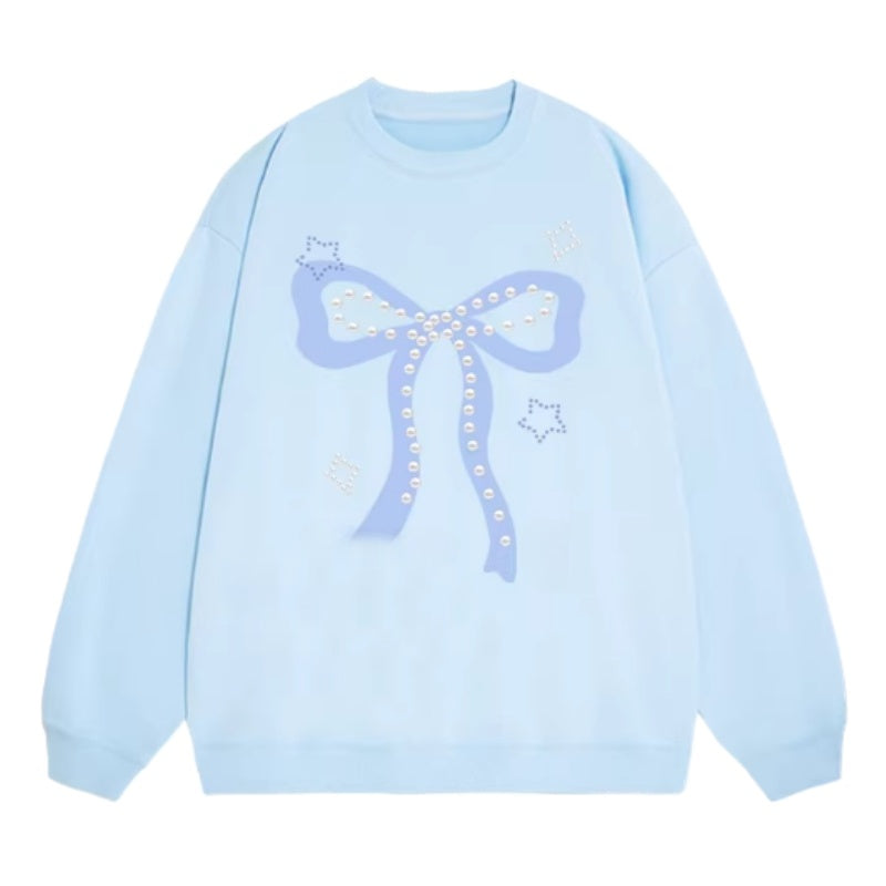 Blue Bow Print Sweatshirt