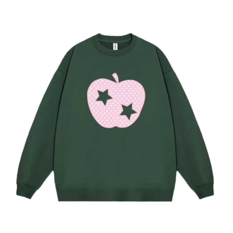 Minimal Apple Print Dark Green Sweatshirt
