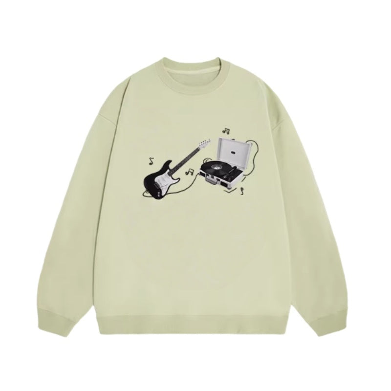 Vintage Guitar Print Crewneck Sweatshirt