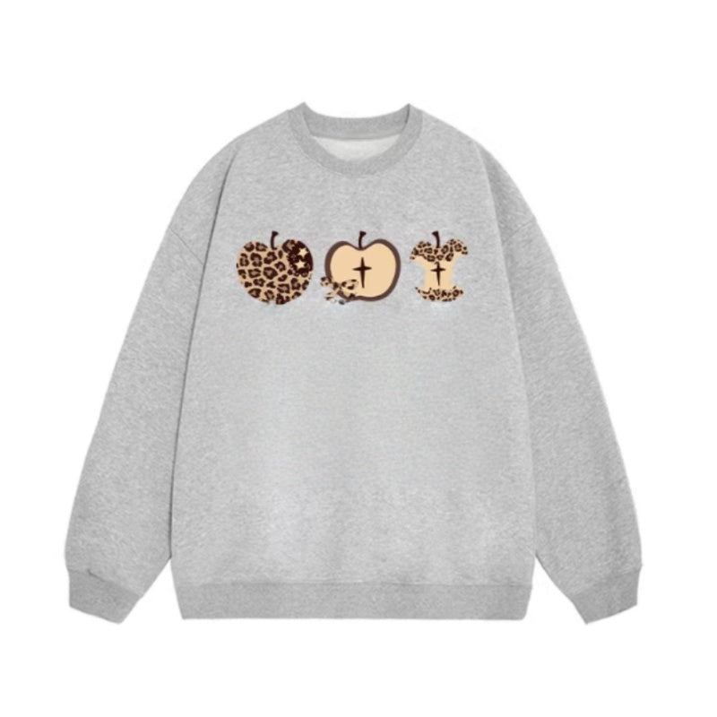 Grey Leopard Apple Print Sweatshirt
