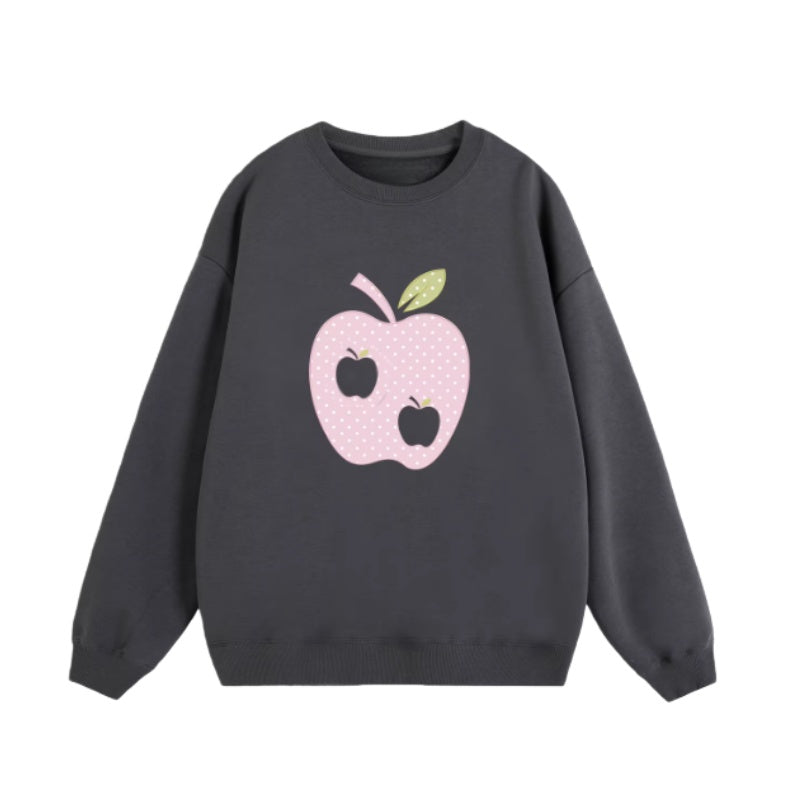 Chic Apple Print Crewneck Sweatshirt