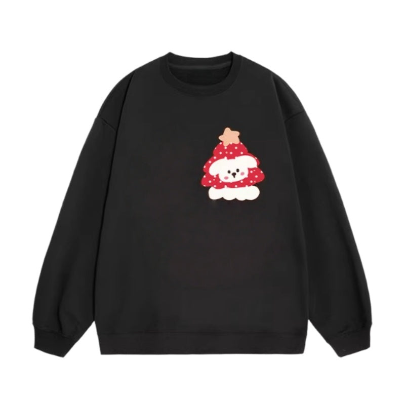 Black Christmas Puppy Print Sweatshirt